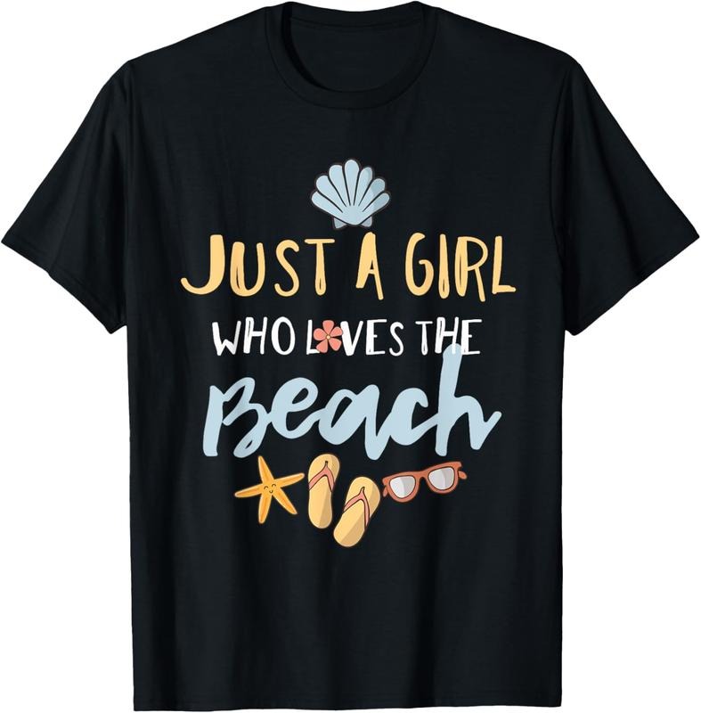 100% Cotton Just a Girl Who Loves the Beach T-Shirt T-Shirt Hoodie, Sweatshirt | DripVista.com