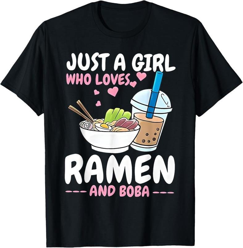 100% Cotton Just a girl who loves Ramen and Boba bubble tea Tea Japanese T-Shirt Hoodie, Sweatshirt | DripVista.com