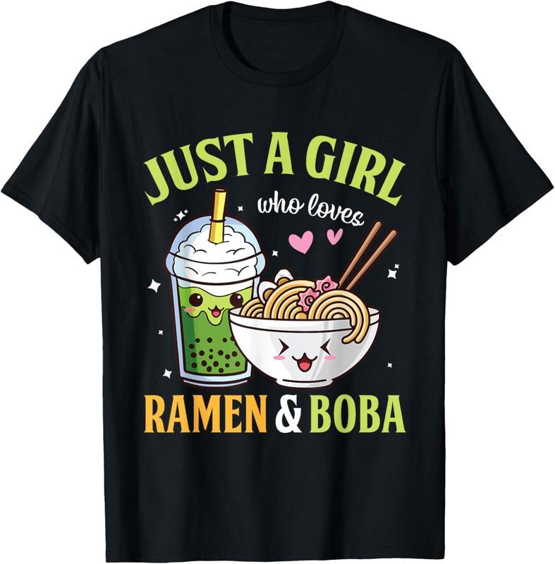 100% Cotton Kawaii Just A Girl Who Loves Ramen And Boba Tea Bubble Milk T-Shirt Hoodie, Sweatshirt | DripVista.com