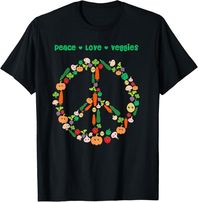 100% Cotton Kawaii Vegetables Peace Sign Funny Gift for Vegetarian Vegan T-Shirt Hoodie, Sweatshirt | DripVista.com