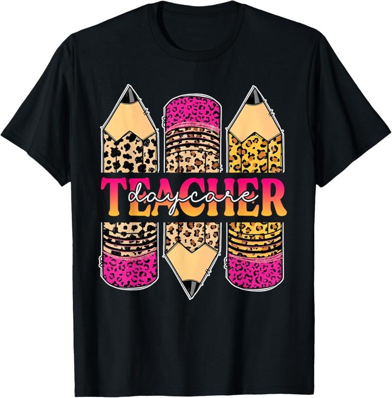 100% Cotton Leopard Pencil Daycare Teacher Back To School Teaching T-Shirt Hoodie, Sweatshirt | DripVista.com