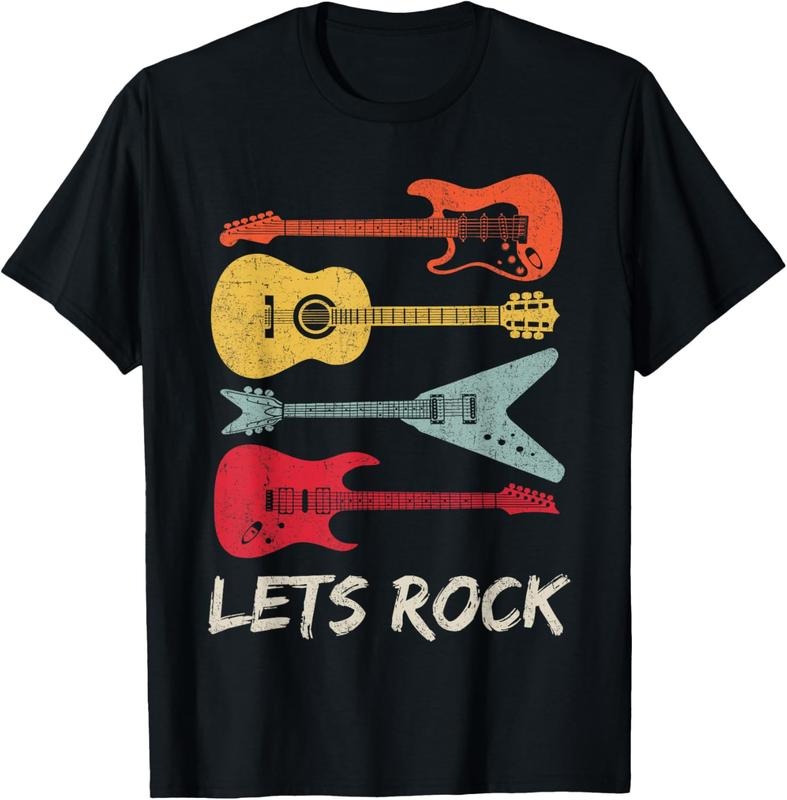 100% Cotton Lets Rock n Roll Guitar Retro Gift Men Women T-Shirt Hoodie, Sweatshirt | DripVista.com