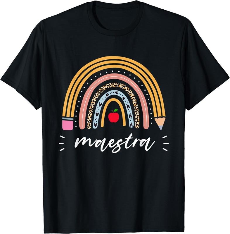 [100% Cotton]Maestra Bilingual Leopard Rainbow Regalos Spanish Teacher T-Shirt Hoodie, Sweatshirt | DripVista.com