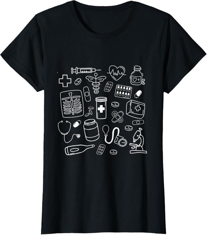 100% Cotton Medical Doodles Nurse Healthcare Profession Women T-Shirt Hoodie, Sweatshirt | DripVista.com