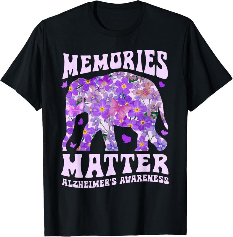100% Cotton Memories Matter Alzheimer's Awareness Purple Elephant Flower T-Shirt Hoodie, Sweatshirt | DripVista.com