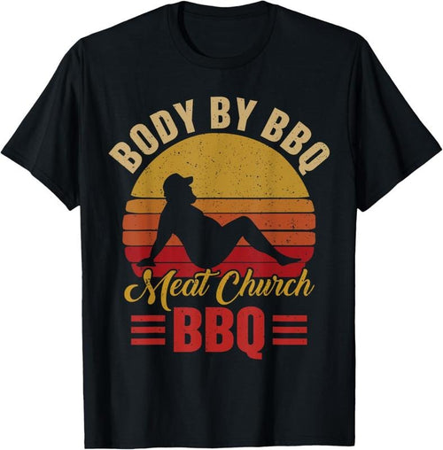 100% Cotton Mens Body By BBQ Vintage Meat Church Grilling Barbecue T-Shirt Hoodie, Sweatshirt | DripVista.com
