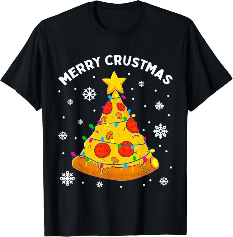 100% Cotton Merry Crustmas Pizza Christmas Tree Xmas Gifts  Men T-Shirt Hoodie, Sweatshirt | DripVista.com