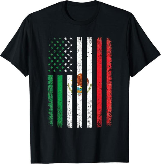 100% Cotton Mexico Flag Gift 4th Of July USA American Mexican Flag T-Shirt