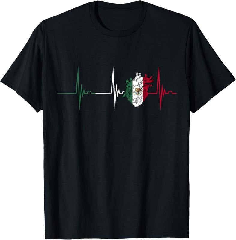 100% Cotton Mexico Heart Mexico Flag Heartbeat EKG Pulse Mexican Pride T-Shirt Hoodie, Sweatshirt | DripVista.com