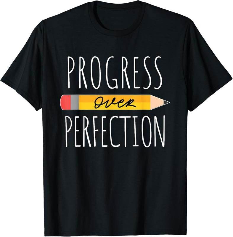 100% Cotton Motivational Progress Over Perfection back to School Teacher T-Shirt Hoodie, Sweatshirt | DripVista.com