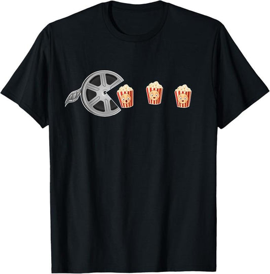 100% Cotton Movie Popcorn Film Reel  Movie Night Funny Movie T-Shirt