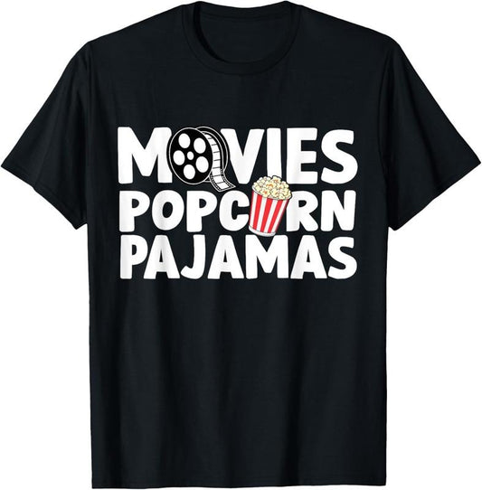 100% Cotton Movies Popcorn And Pajamas Popcorn Movie Night T-Shirt
