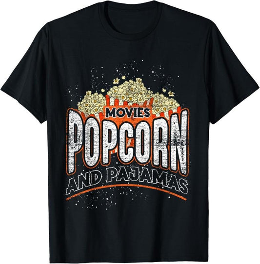 100% Cotton Movies Popcorn And Pajamas Popcorn T-Shirt