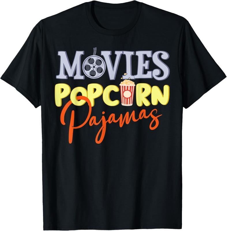 100% Cotton Movies Popcorn Pajamas Movie Night Movie Pajama Party T-Shirt Hoodie, Sweatshirt | DripVista.com