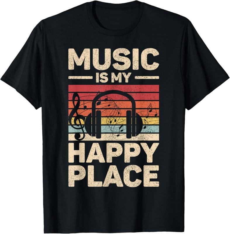 100% Cotton Music Is My Happy Place Musician Outfit EDM Music Lovers DJ T-Shirt Hoodie, Sweatshirt | DripVista.com