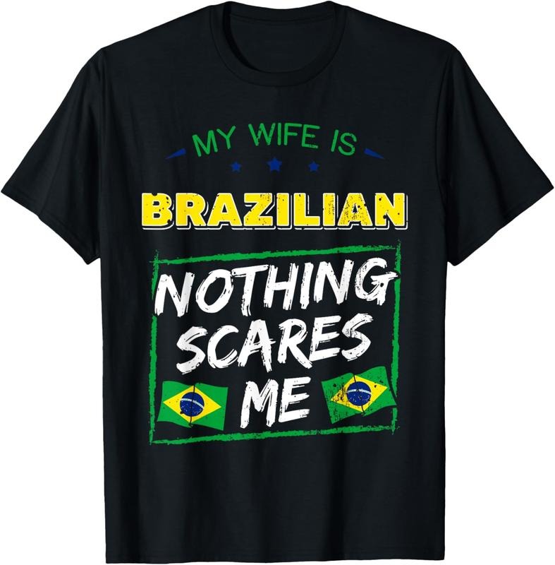 100% Cotton My Wife Is Brazilian Brazil Heritage Roots Flag Pride Short Sleeve T-Shirt Hoodie, Sweatshirt | DripVista.com
