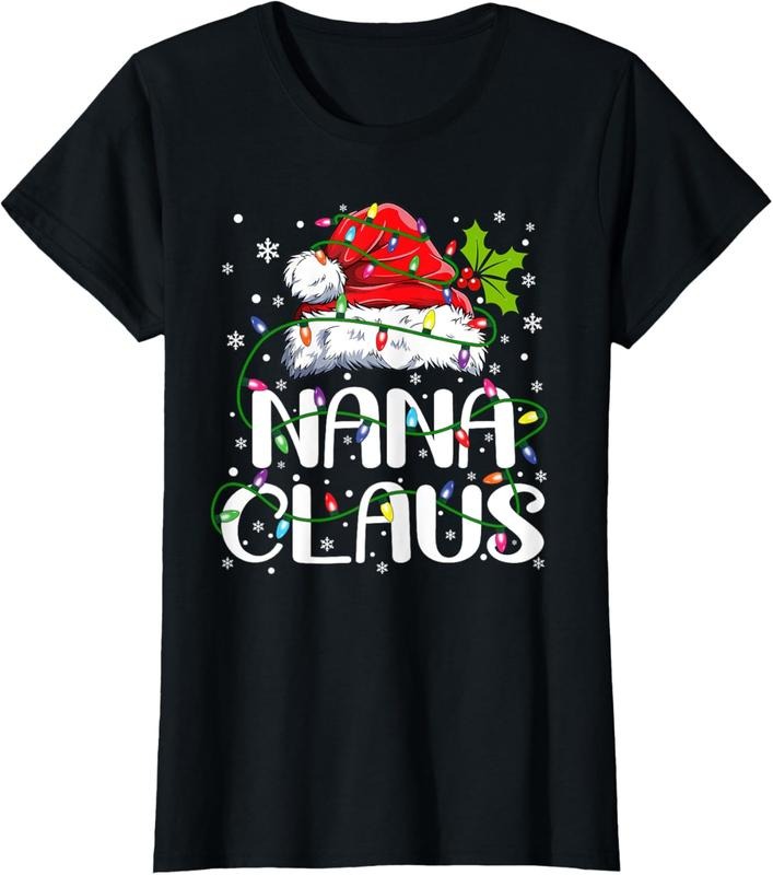 100% Cotton Nana Claus Christmas Lights Pajama Family Matching T-Shirt Hoodie, Sweatshirt | DripVista.com