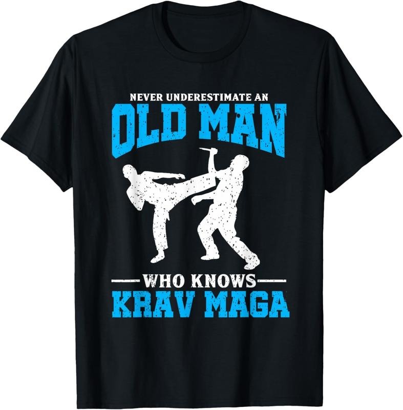 100% Cotton Never Underestimate An Old Man Krav Maga Graphic T-Shirt Hoodie, Sweatshirt | DripVista.com