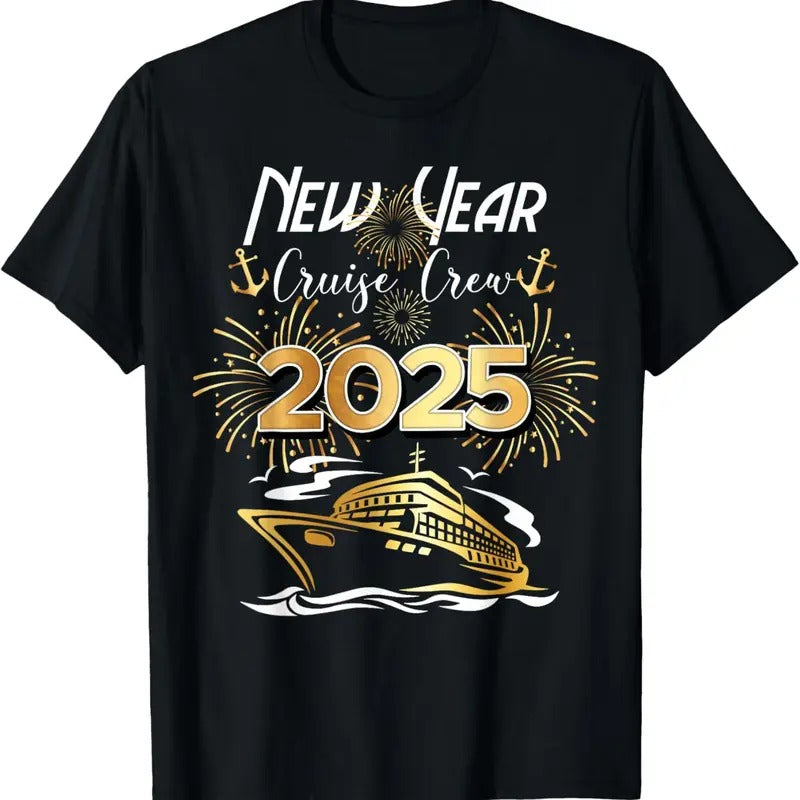 100% Cotton New Year Cruise Crew 2025 Years Eve Party Vacation Matching T-Shirt Hoodie, Sweatshirt | DripVista.com