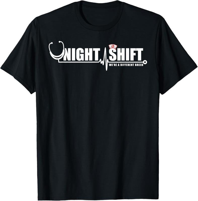 100% Cotton Night Shift Different Breed Stethoscope Funny Nurse RN RT US T-Shirt