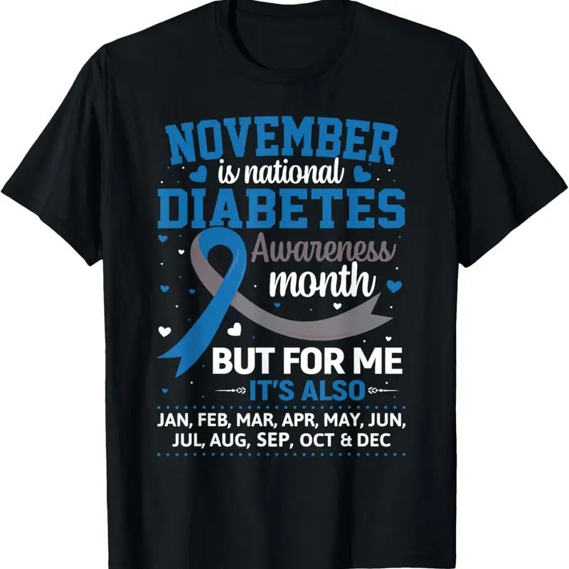 100% Cotton November is Diabetes Awareness Month Blue and Gray Ribbon T-Shirt Hoodie, Sweatshirt | DripVista.com