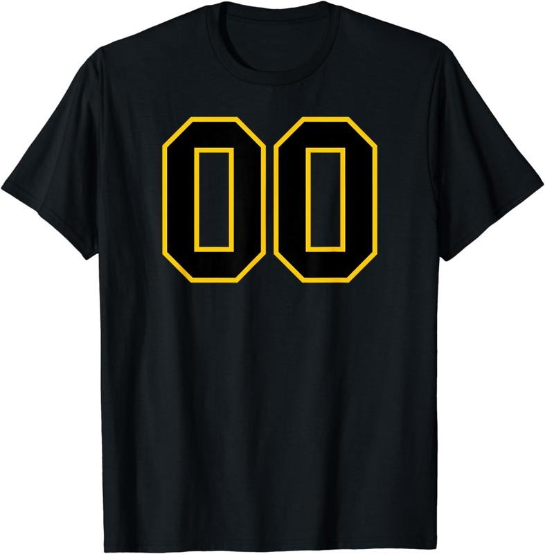[100% Cotton]Number #00 Sports Jersey Uniform Yellow Black Lucky Number T-Shirt