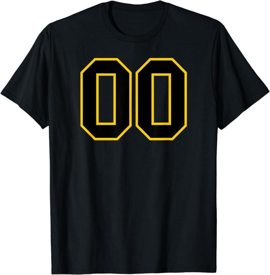 [100% Cotton]Number #00 Sports Jersey Uniform Yellow Black Lucky Number T-Shirt