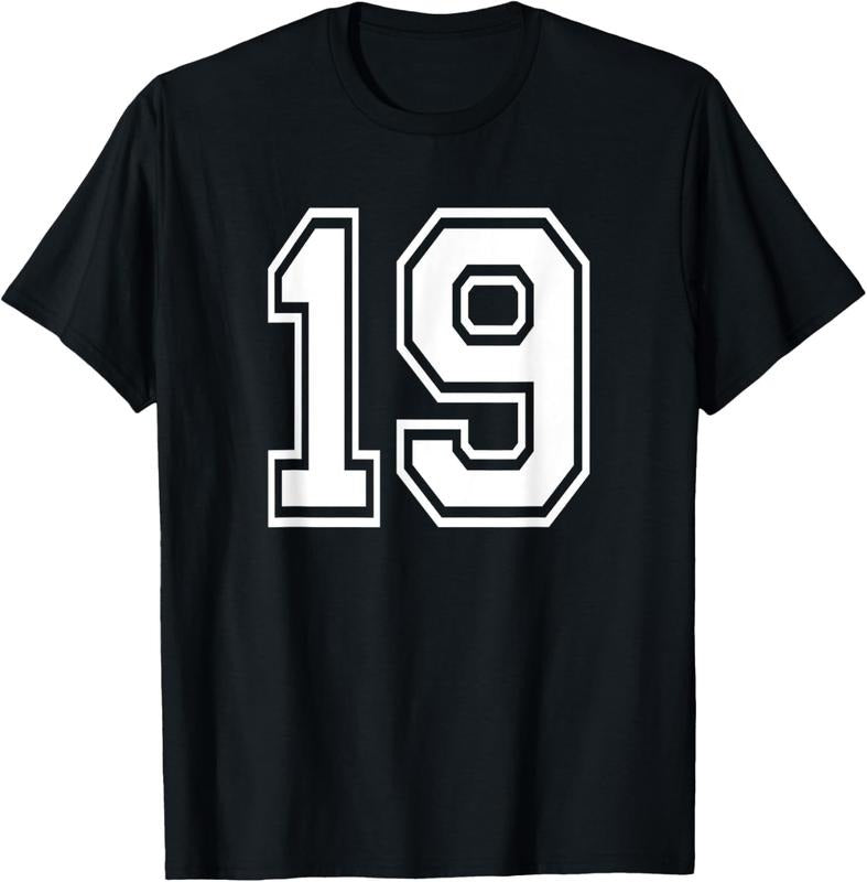100% Cotton Number 19 Birthday Gift Sports Player Team Numbered Jersey T-Shirt