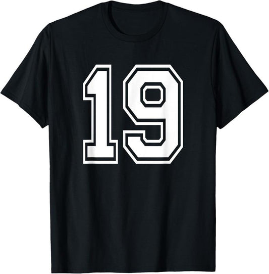 100% Cotton Number 19 Birthday Gift Sports Player Team Numbered Jersey T-Shirt