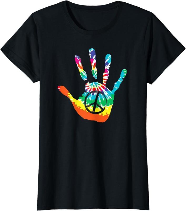 [100% Cotton]PEACE SIGN LOVE Handprint 60s 70s Tie Dye Hippie Costume T-Shirt Hoodie, Sweatshirt | DripVista.com