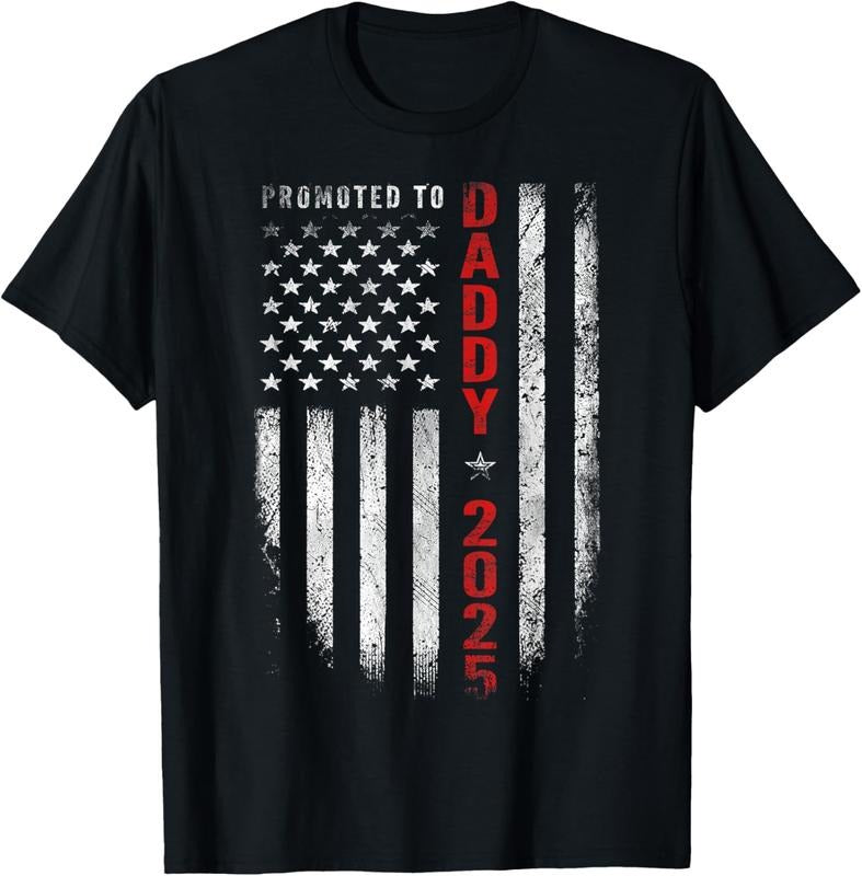 100% Cotton Patriotic Mens Promoted To Daddy Est 2025 First Time Dad T-Shirt Hoodie, Sweatshirt | DripVista.com
