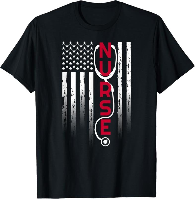 100% Cotton Patriotic Nurse With Flag Stethoscope For RN, LPN T-Shirt Hoodie, Sweatshirt | DripVista.com