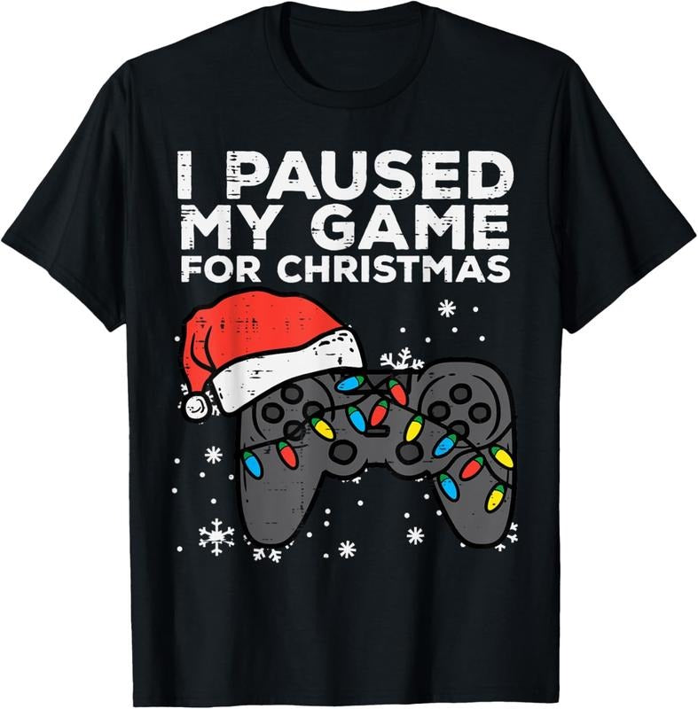 100% Cotton Paused My Game Christmas Gamer Xmas Men Boys Youth Teen T-Shirt Hoodie, Sweatshirt | DripVista.com