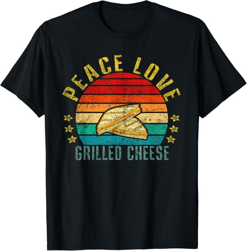100% Cotton Peace Love Grilled Cheese Funny Retro T-Shirt Hoodie, Sweatshirt | DripVista.com