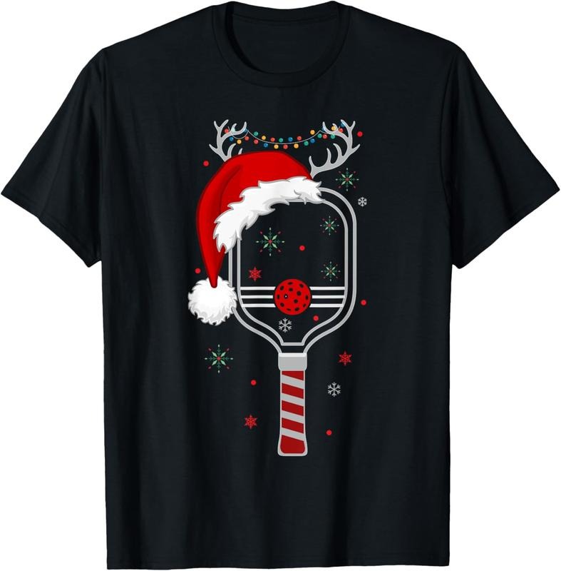 100% Cotton Pickleball Player Christmas Holiday Reindeer Xmas Women Tees T-Shirt Hoodie, Sweatshirt | DripVista.com