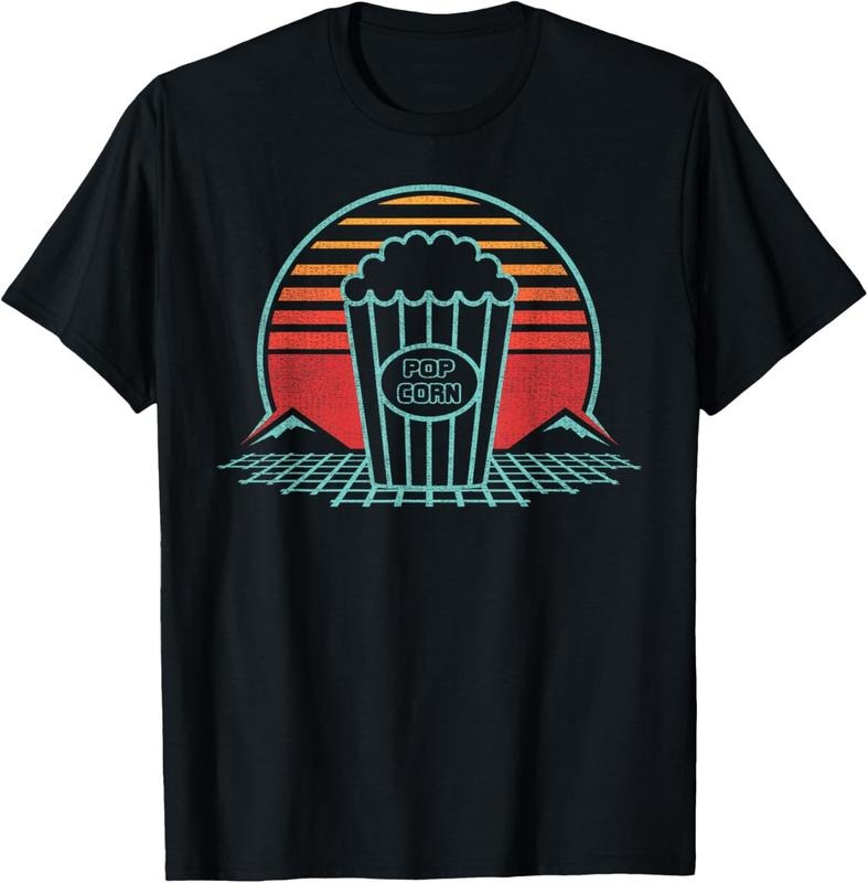 100% Cotton Popcorn Retro 80s Style T-Shirt