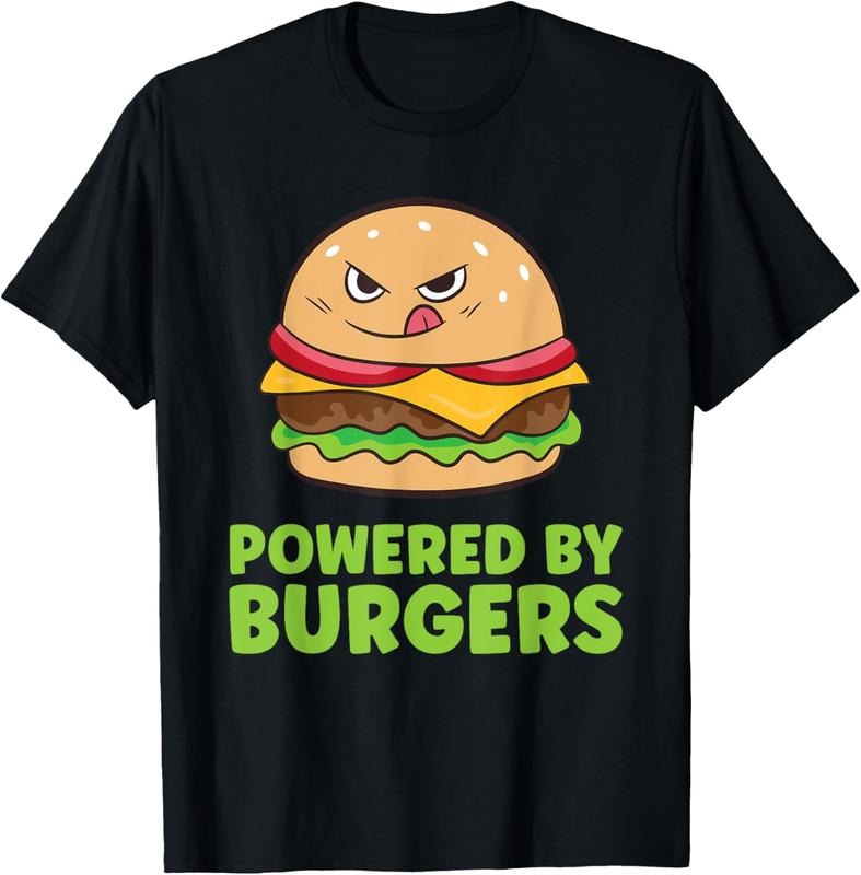 100% Cotton Powered By Burgers Fast Food Cheeseburger T-Shirt Hoodie, Sweatshirt | DripVista.com