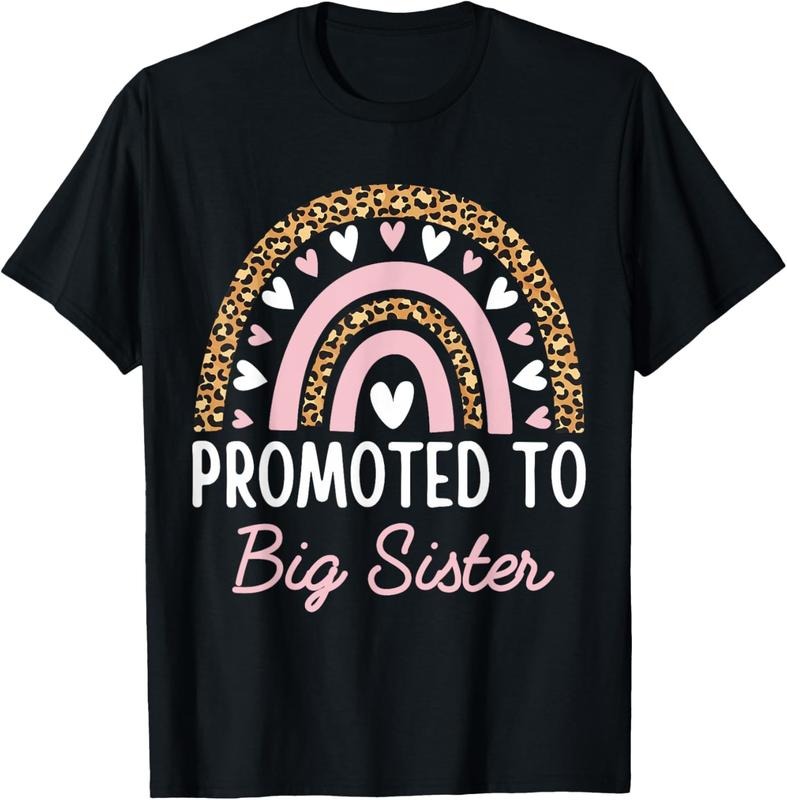 100% Cotton Promoted To Big Sister Teen Girls Women Rainbow Leopard 2025 T-Shirt Hoodie, Sweatshirt | DripVista.com