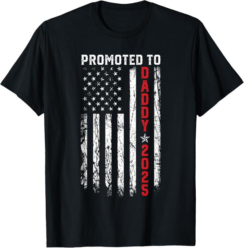 100% Cotton Promoted To Daddy Est 2025 Patriotic First-Time Dad, New Dad T-Shirt Hoodie, Sweatshirt | DripVista.com