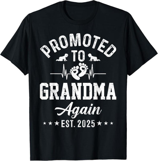 100% Cotton Promoted To Grandma Again Est 2025 Pregnancy Announcement T-Shirt