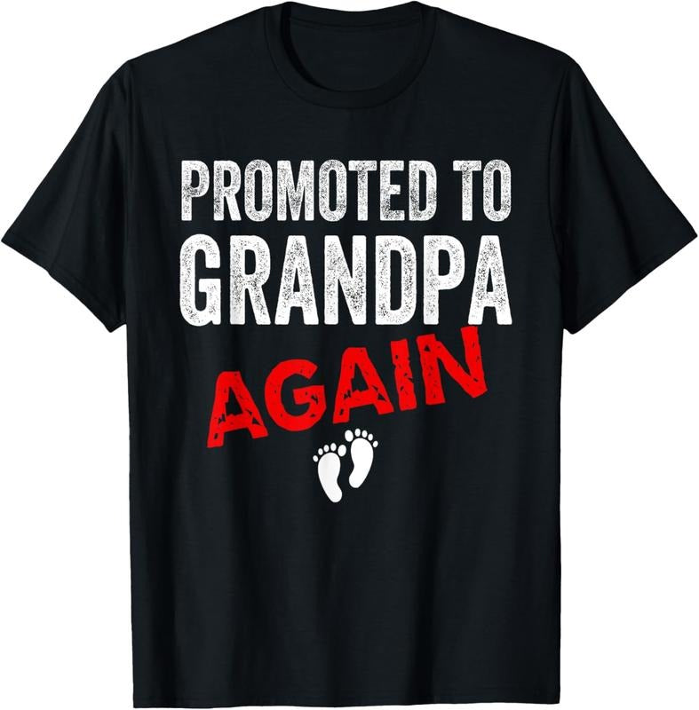 100% Cotton Promoted to Grandpa Again Dad Pregnancy Announcement Funny T-Shirt Hoodie, Sweatshirt | DripVista.com