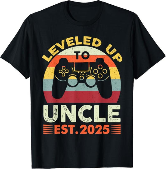 100% Cotton Promoted to Uncle 2025 Funny Leveling Up to Uncle 2025 Gamer T-Shirt