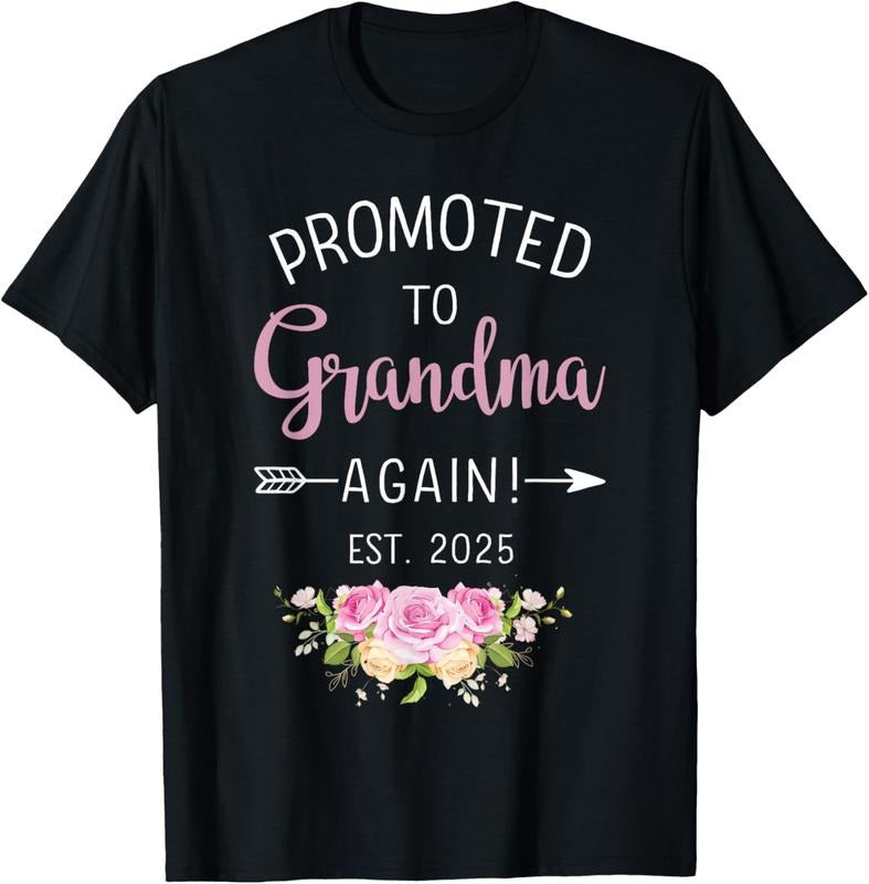 100% Cotton Promoted to grandma again est. 2025 flowers T-Shirt Hoodie, Sweatshirt | DripVista.com