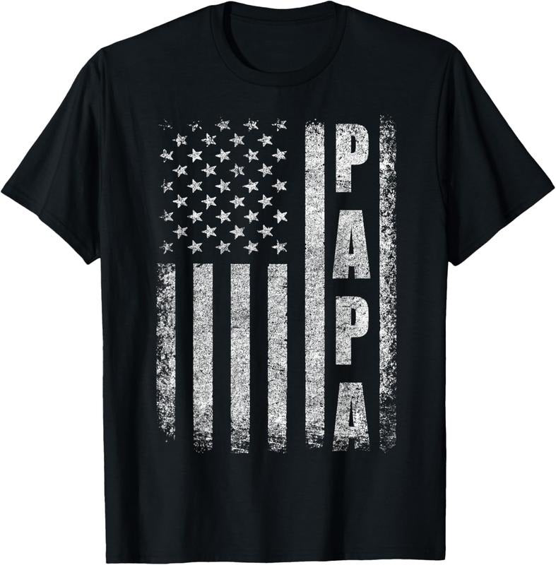 100% Cotton Proud Papa Funny Fathers Day 2024 Gifts Dad America USA flag T-Shirt Hoodie, Sweatshirt | DripVista.com
