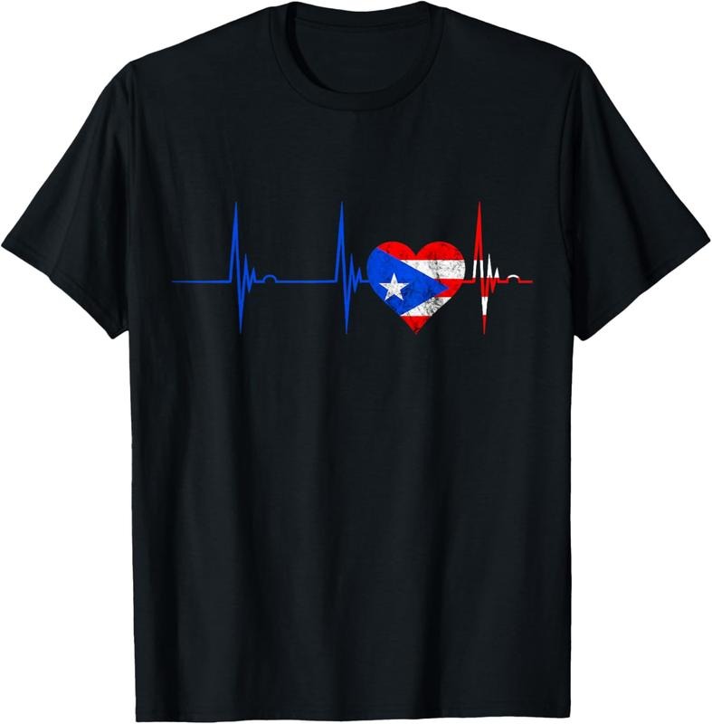 100% Cotton Puerto Rico Heart Puerto Rican Heartbeat ECG Pulse Boricua T-Shirt Hoodie, Sweatshirt | DripVista.com