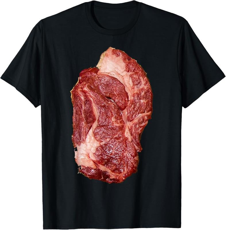 100% Cotton Raw Steak Meat Food Costume T-Shirt Beef Cow Grilling T-Bone T-Shirt Hoodie, Sweatshirt | DripVista.com