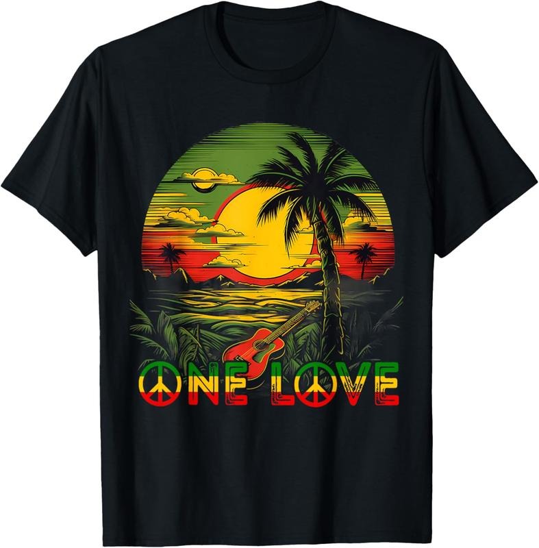 100% Cotton Reggae Music Guitar Rasta Pride Jamaica Rasta Reggae Sunset T-Shirt Hoodie, Sweatshirt | DripVista.com
