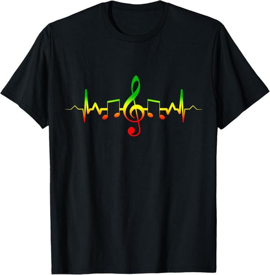 100% Cotton Reggae Music Heartbeat T-Shirt - Jamaica Rasta Tee Gift T-Shirt