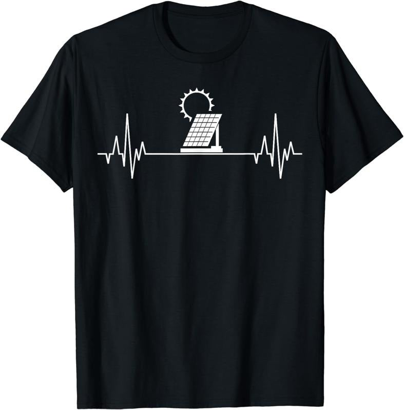 [100% Cotton]Renewable Energy Green Photovoltaic Solar Power Heartbeat T-Shirt