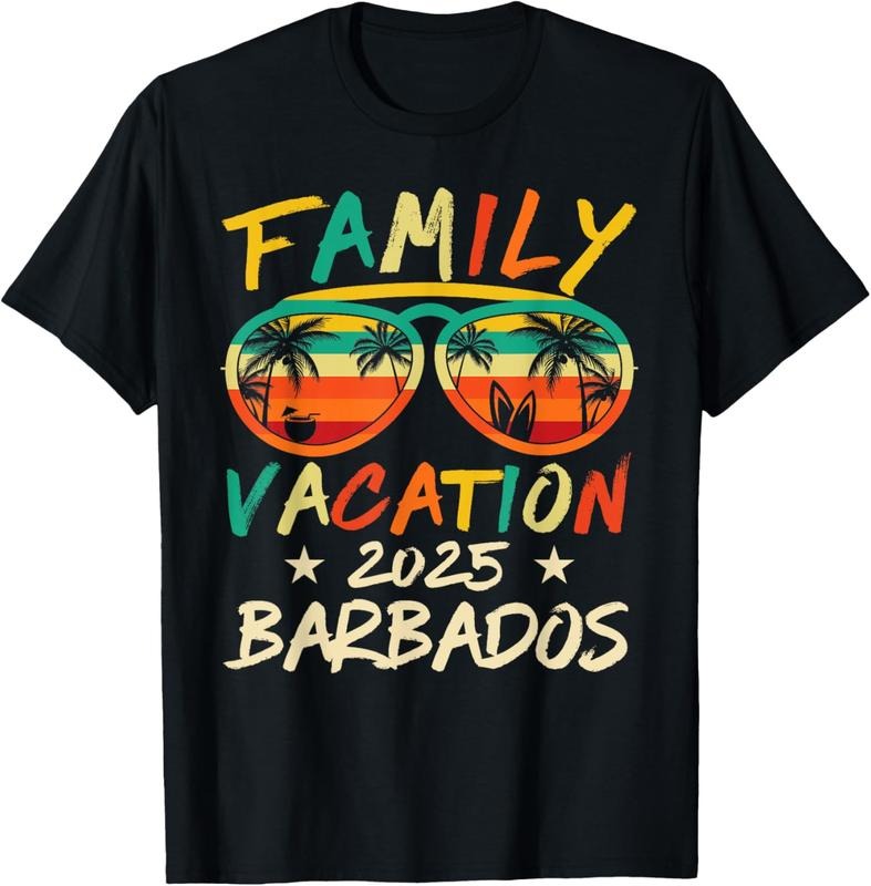 100% Cotton Retro Family Vacation 2025 Barbados Trip Matching Group Cool T-Shirt
